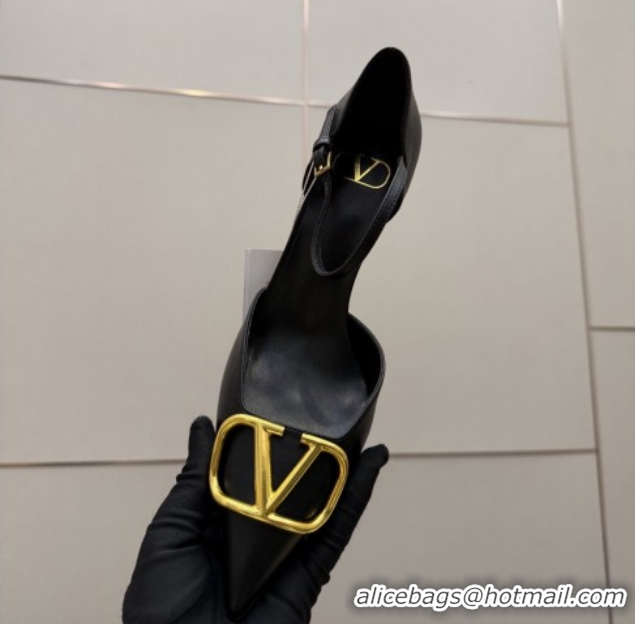Good Quality Valentino Vlogo Signature D'Orsay Pumps 8cm in Calfskin Leather Black 0224051