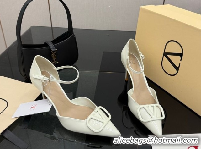 Best Product Valentino Vlogo Signature D'Orsay Pumps 8cm in Patent Leather White 0224052