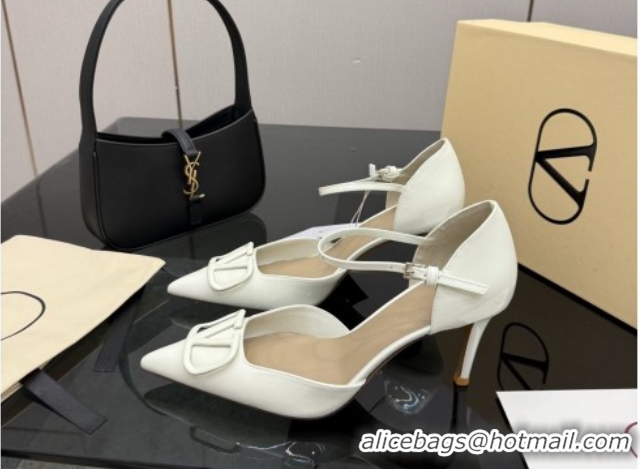 Best Product Valentino Vlogo Signature D'Orsay Pumps 8cm in Patent Leather White 0224052