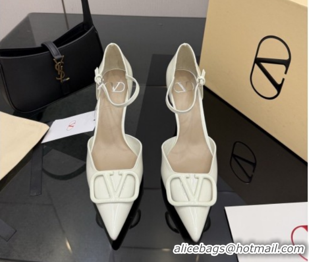 Best Product Valentino Vlogo Signature D'Orsay Pumps 8cm in Patent Leather White 0224052