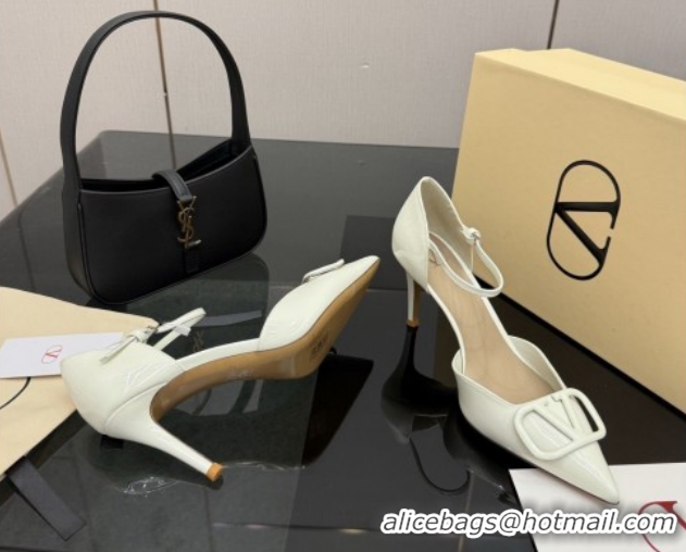 Best Product Valentino Vlogo Signature D'Orsay Pumps 8cm in Patent Leather White 0224052