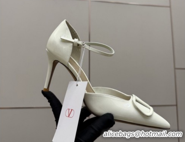 Best Product Valentino Vlogo Signature D'Orsay Pumps 8cm in Patent Leather White 0224052