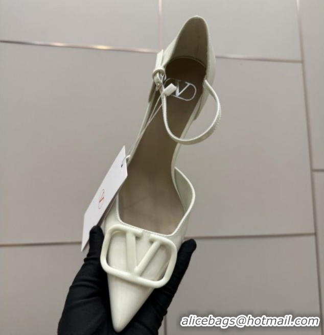 Best Product Valentino Vlogo Signature D'Orsay Pumps 8cm in Patent Leather White 0224052