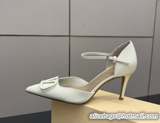 Best Product Valentino Vlogo Signature D'Orsay Pumps 8cm in Patent Leather White 0224052