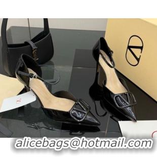 Shop Duplicate Valentino Vlogo Signature D'Orsay Pumps 8cm in Patent Leather Black 0224053