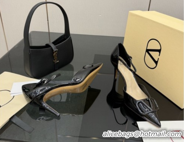 Shop Duplicate Valentino Vlogo Signature D'Orsay Pumps 8cm in Patent Leather Black 0224053