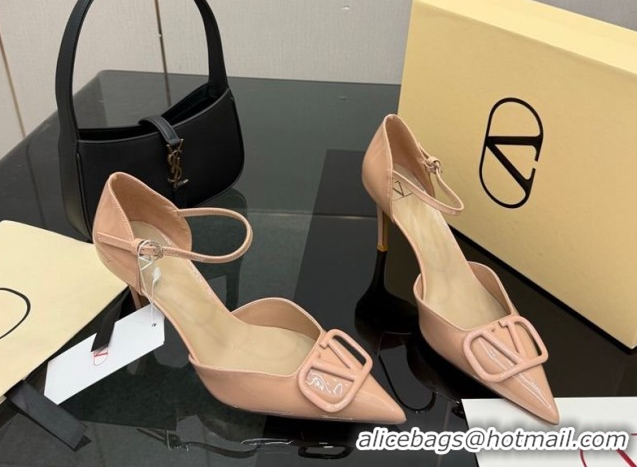 Luxury Discount Valentino Vlogo Signature D'Orsay Pumps 8cm in Patent Leather Pink 0224054