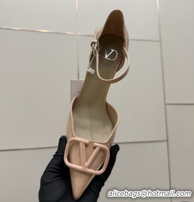 Luxury Discount Valentino Vlogo Signature D'Orsay Pumps 8cm in Patent Leather Pink 0224054