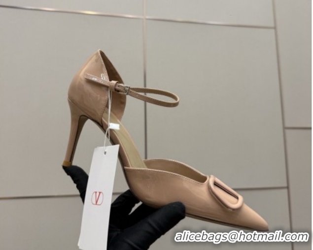 Luxury Discount Valentino Vlogo Signature D'Orsay Pumps 8cm in Patent Leather Pink 0224054