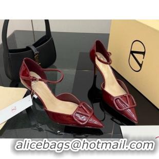 Luxury Valentino Vlogo Signature D'Orsay Pumps 8cm in Patent Leather Burgundy 0224055