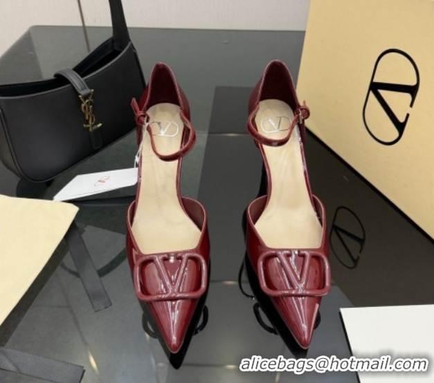 Luxury Valentino Vlogo Signature D'Orsay Pumps 8cm in Patent Leather Burgundy 0224055