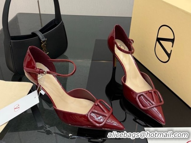Luxury Valentino Vlogo Signature D'Orsay Pumps 8cm in Patent Leather Burgundy 0224055
