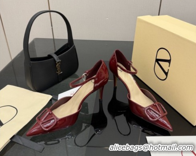 Luxury Valentino Vlogo Signature D'Orsay Pumps 8cm in Patent Leather Burgundy 0224055