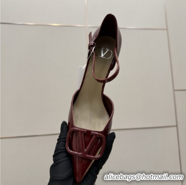 Luxury Valentino Vlogo Signature D'Orsay Pumps 8cm in Patent Leather Burgundy 0224055