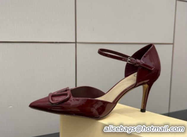 Luxury Valentino Vlogo Signature D'Orsay Pumps 8cm in Patent Leather Burgundy 0224055