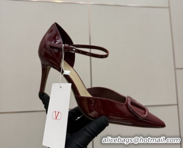 Luxury Valentino Vlogo Signature D'Orsay Pumps 8cm in Patent Leather Burgundy 0224055