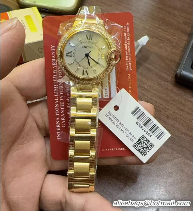 Luxury Cheap Cartier Swiss Quartz Mother-of-pearl 36mm Dial C56213 Gold