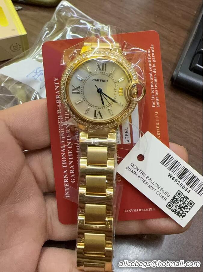 Luxury Cheap Cartier Swiss Quartz Mother-of-pearl 36mm Dial C56213 Gold