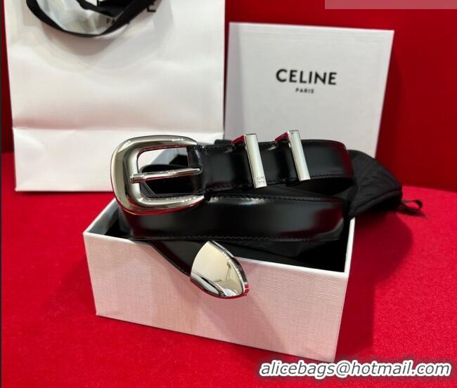 ​Best Price Celine Western Medium Leather Belt 2.5cm with Pin Buckle CE011004 Brown/Aged Silver 2025