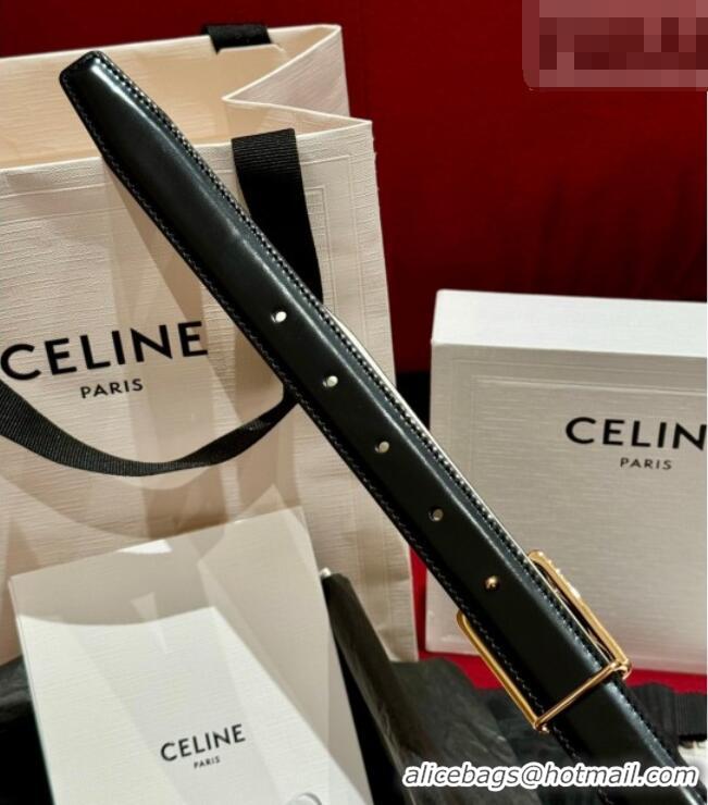 New Design Celine Medium Taurillon Leather Belt 2.5cm with Framed Triomphe Buckle CE011005 Black/White/Gold 2025