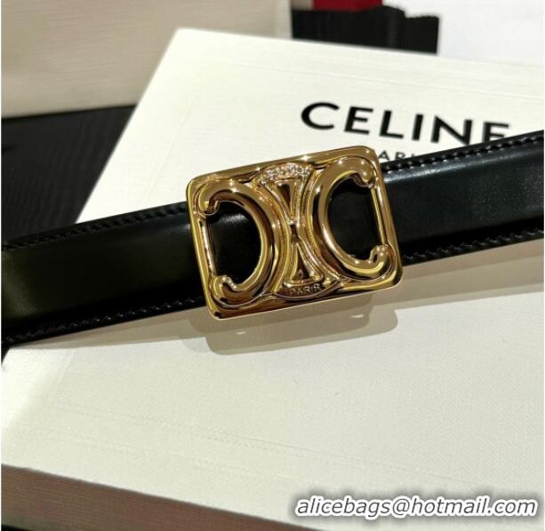New Design Celine Medium Taurillon Leather Belt 2.5cm with Framed Triomphe Buckle CE011005 Black/White/Gold 2025