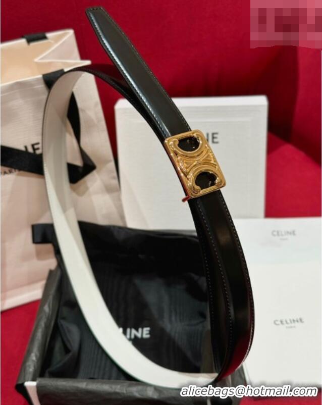 New Design Celine Medium Taurillon Leather Belt 2.5cm with Framed Triomphe Buckle CE011005 Black/White/Gold 2025