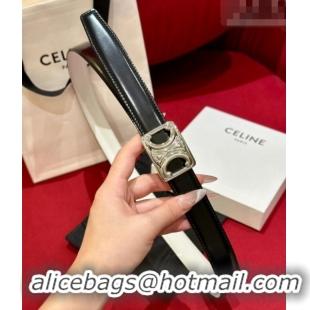 Best Quality Celine Medium Taurillon Leather Belt 2.5cm with Framed Triomphe Buckle CE011005 Black/White/Silver 2025