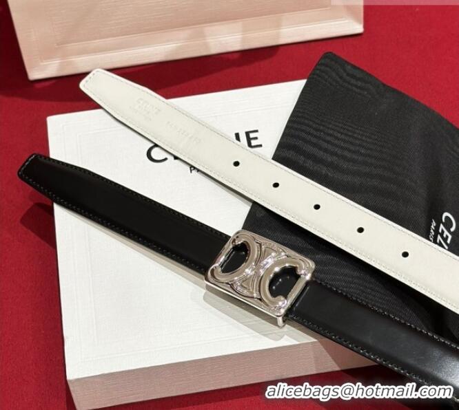 Best Quality Celine Medium Taurillon Leather Belt 2.5cm with Framed Triomphe Buckle CE011005 Black/White/Silver 2025