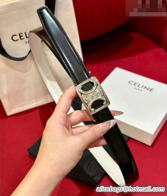 Best Quality Celine Medium Taurillon Leather Belt 2.5cm with Framed Triomphe Buckle CE011005 Black/White/Silver 2025