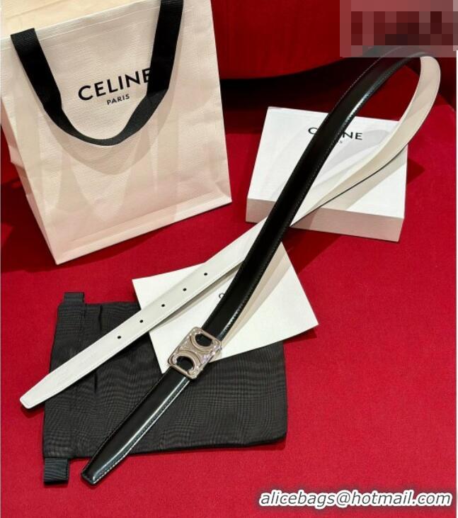 Best Quality Celine Medium Taurillon Leather Belt 2.5cm with Framed Triomphe Buckle CE011005 Black/White/Silver 2025