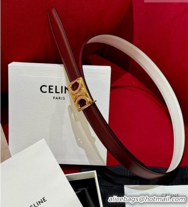 Modern Classic Celine Medium Taurillon Leather Belt 2.5cm with Framed Triomphe Buckle CE011005 Burgundy/White/Gold 2025