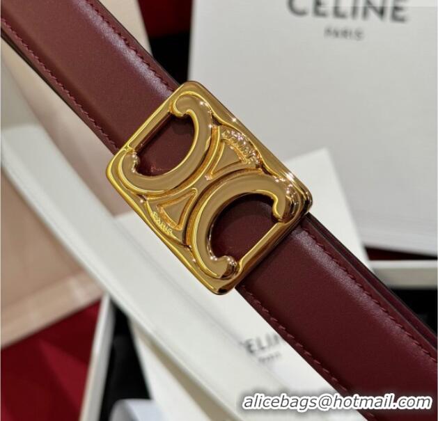 Modern Classic Celine Medium Taurillon Leather Belt 2.5cm with Framed Triomphe Buckle CE011005 Burgundy/White/Gold 2025
