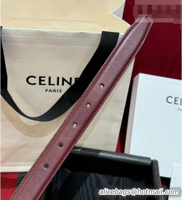 Modern Classic Celine Medium Taurillon Leather Belt 2.5cm with Framed Triomphe Buckle CE011005 Burgundy/White/Gold 2025