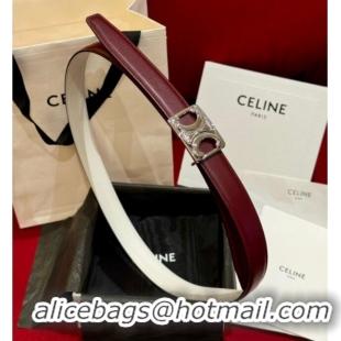 Best Quality Celine Medium Taurillon Leather Belt 2.5cm with Framed Triomphe Buckle CE011005 Burgundy/White/Silver 2025
