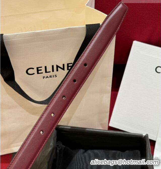 Best Quality Celine Medium Taurillon Leather Belt 2.5cm with Framed Triomphe Buckle CE011005 Burgundy/White/Silver 2025