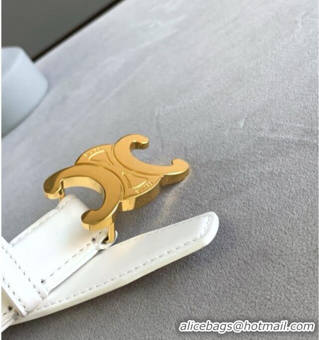 Buy Inexpensive Celine Calfskin Leather Triomphe Belt 2.5cm CE22401 White/Gold 2025