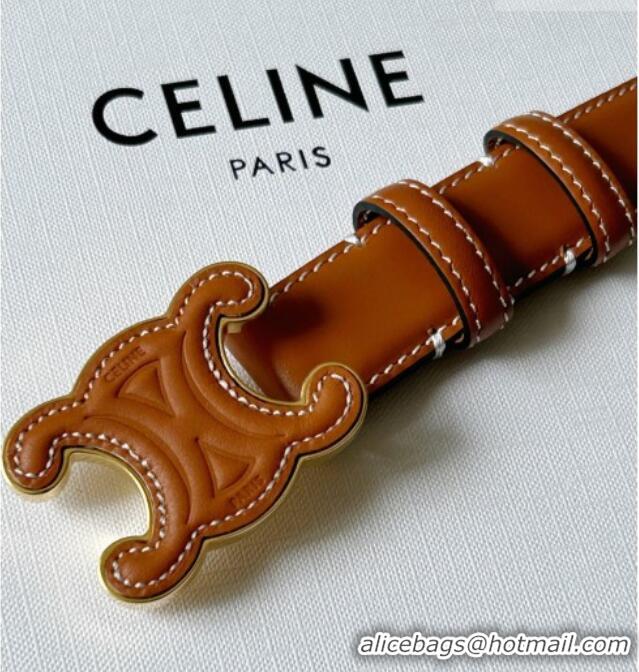 Good Product Celine Calfskin Triomphe Belt 2.4cm with Leather Buckle 0317 Brown 2025