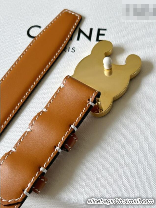 Good Product Celine Calfskin Triomphe Belt 2.4cm with Leather Buckle 0317 Brown 2025
