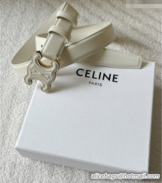 Reasonable Price Celine Calfskin Triomphe Belt 2.4cm with Leather Buckle 0317 White 2025