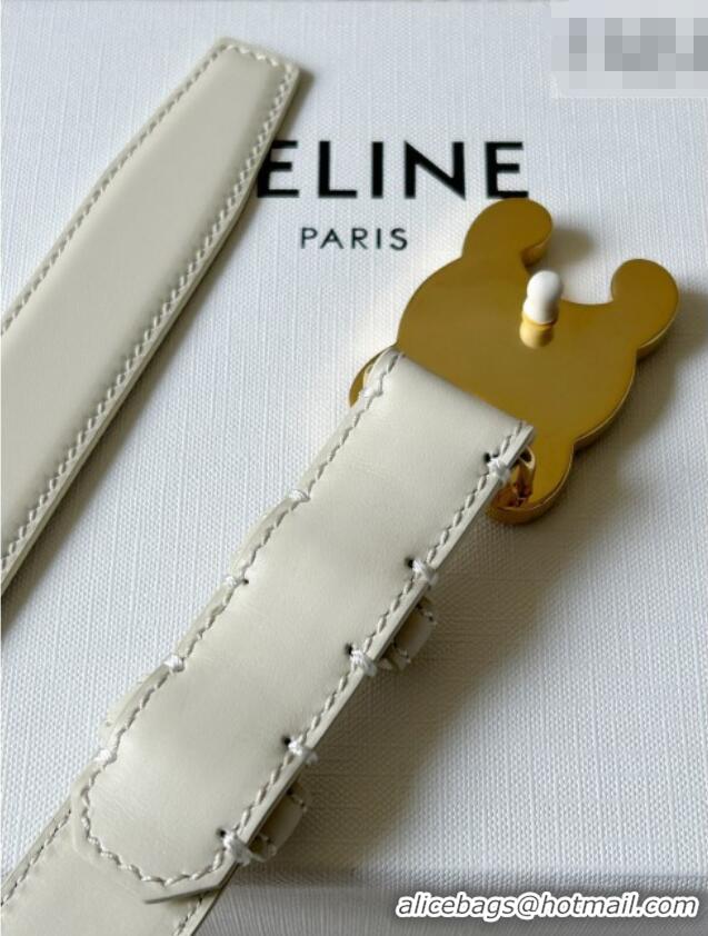 Reasonable Price Celine Calfskin Triomphe Belt 2.4cm with Leather Buckle 0317 White 2025