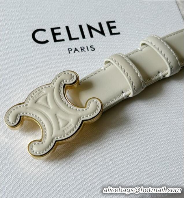 Reasonable Price Celine Calfskin Triomphe Belt 2.4cm with Leather Buckle 0317 White 2025