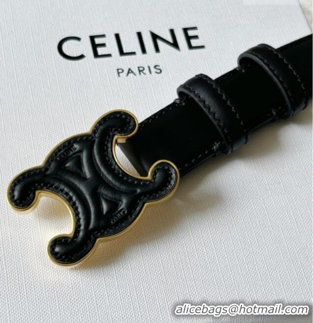 Trendy Design Celine Calfskin Triomphe Belt 2.4cm with Leather Buckle 0317 Black 2025
