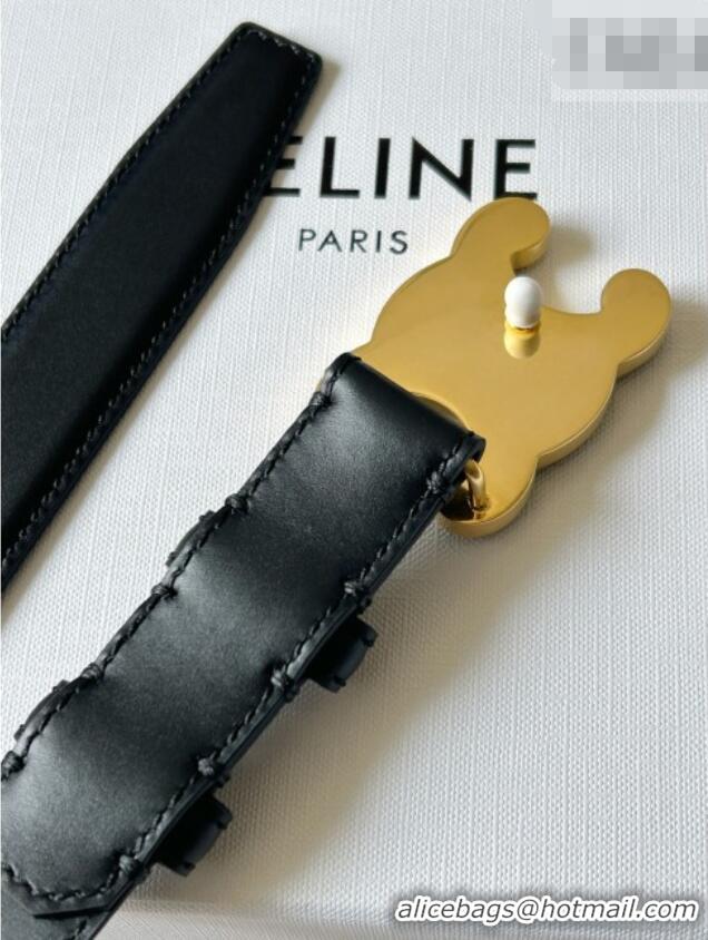 Trendy Design Celine Calfskin Triomphe Belt 2.4cm with Leather Buckle 0317 Black 2025