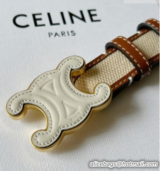 Market Sells Celine Triomphe Canvas Belt 2.5cm with Leather Buckle 0317 Beige 2025