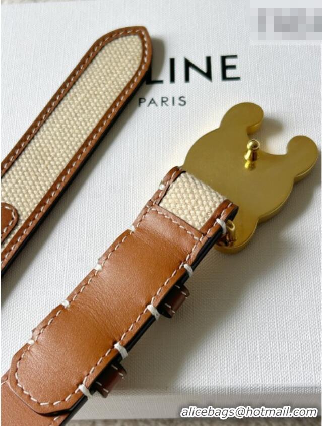 Market Sells Celine Triomphe Canvas Belt 2.5cm with Leather Buckle 0317 Beige 2025