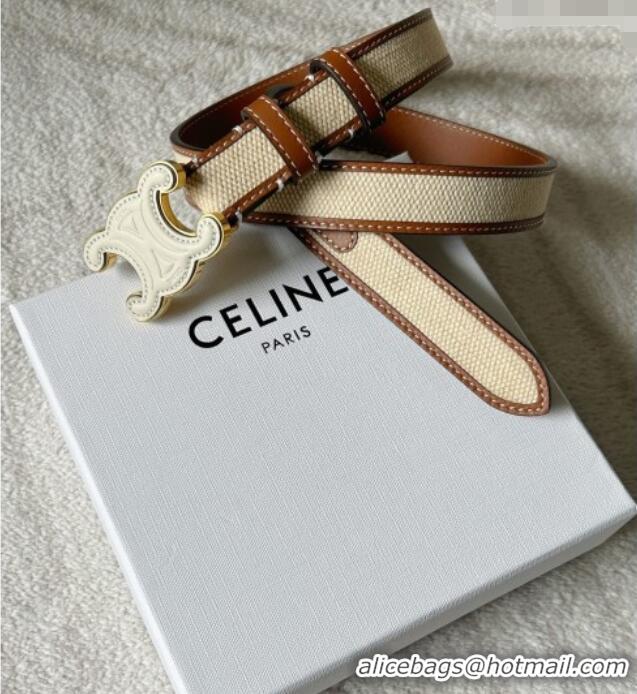 Market Sells Celine Triomphe Canvas Belt 2.5cm with Leather Buckle 0317 Beige 2025