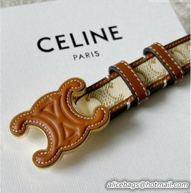 Good Looking Celine Triomphe Canvas Belt 2.5cm with Leather Buckle 0317 White 2025