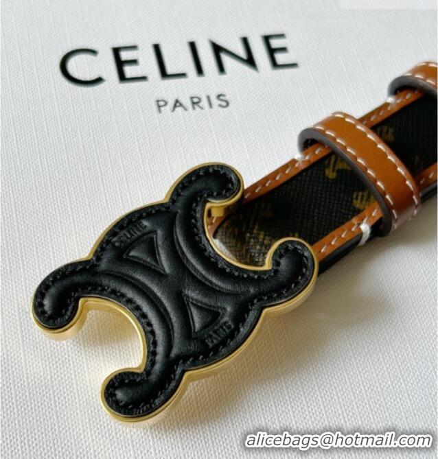 Best Product Celine Triomphe Canvas Belt 2.5cm with Leather Buckle 0317 Brown 2025