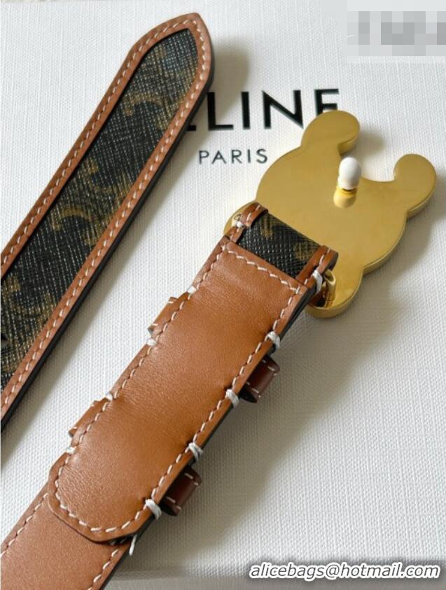 Best Product Celine Triomphe Canvas Belt 2.5cm with Leather Buckle 0317 Brown 2025