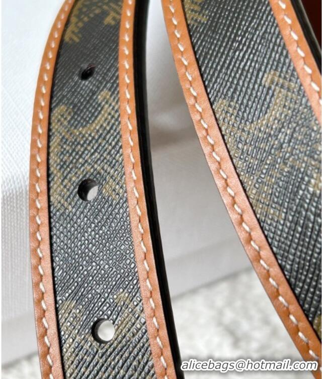 Best Product Celine Triomphe Canvas Belt 2.5cm with Leather Buckle 0317 Brown 2025